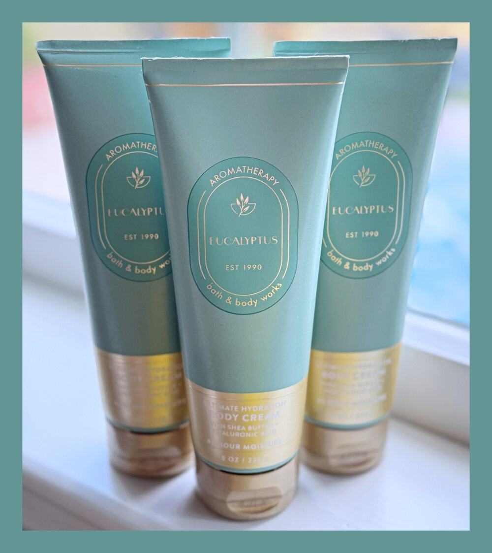 Bath & Body Works 8 oz Aromatherapy Eucalyptus Ultimate Hydration Body Cream x3